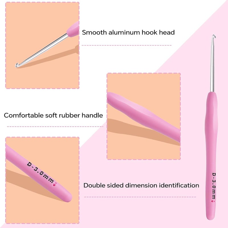 Gerute 3mm Crochet Hook, Ergonomic Crochet Hook, Smooth and Extra Long Knitting Needles, with Soft Rubber Ergonomic Handle and Aluminum Tip, Perfect Beginner and Arthritic Crochet Hooks (3 mm) - Image 3
